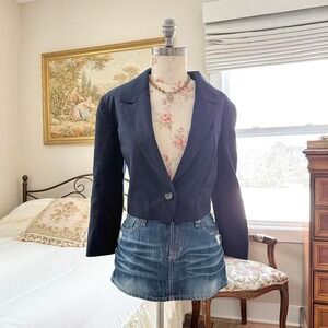80s anne klein navy cropped wool blazer size‎ 12 petite pure wool
